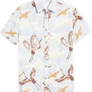 Topman Light Blue Crane Print Short Sleeve Button Down Shirt Large NWOT